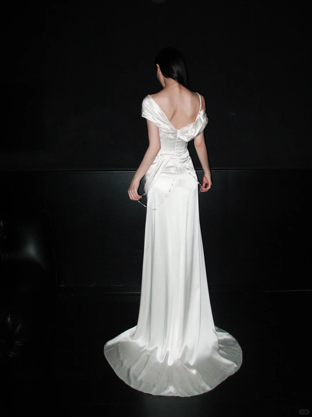 Charming Sheath Off the Shoulder Pearl White Satin Long Wedding Dress SH6674