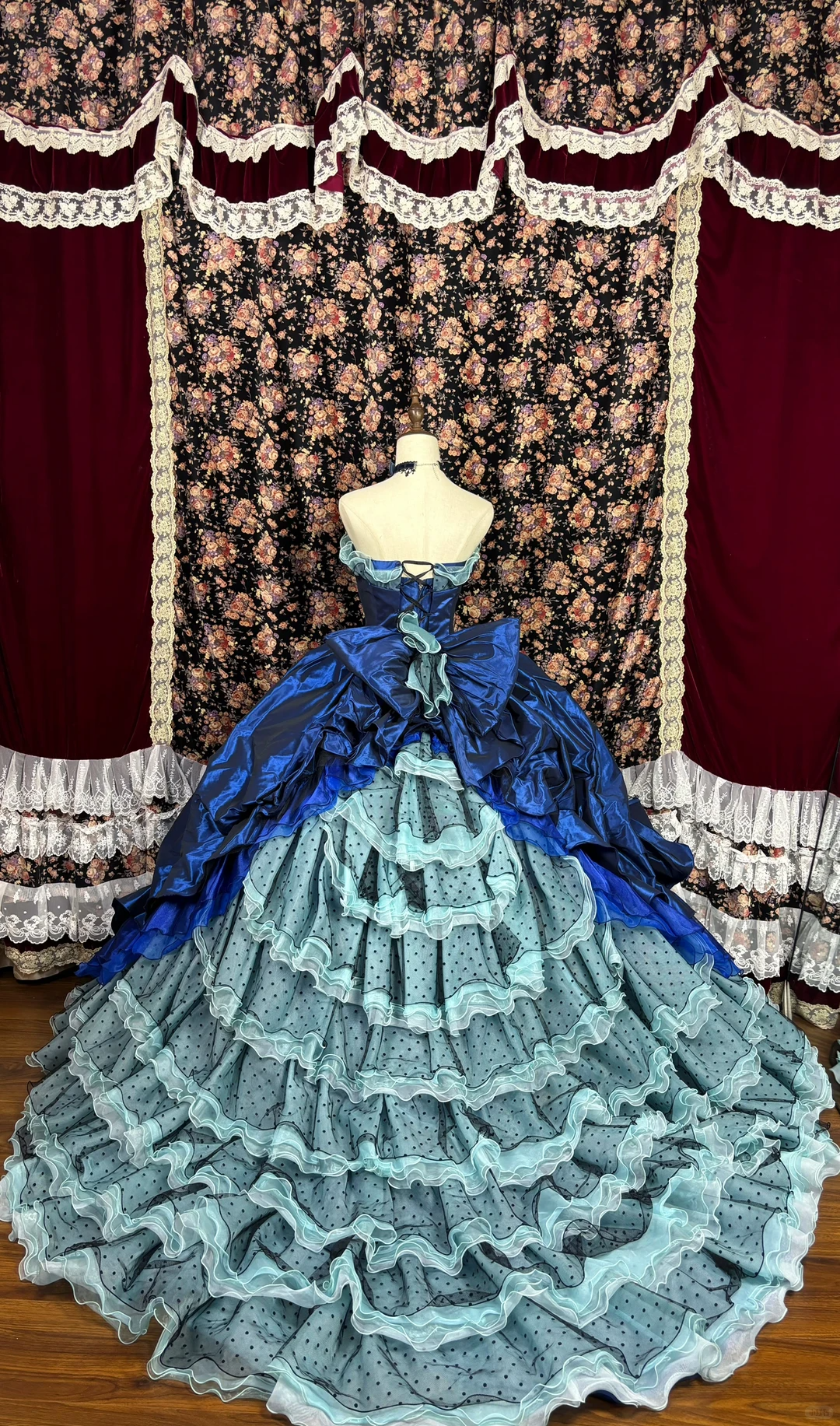 Vintage Royal Blue Satin Layered Tulle Prom Dress Party Evening Dress SH5695
