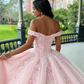 Pink Tulle Applique Long Prom Dress Quinceanera Dress Ball Gown SH970