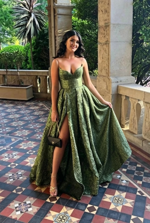 Vintage Spaghetti Straps Green Prom Dress Long Prom Dresses SH343