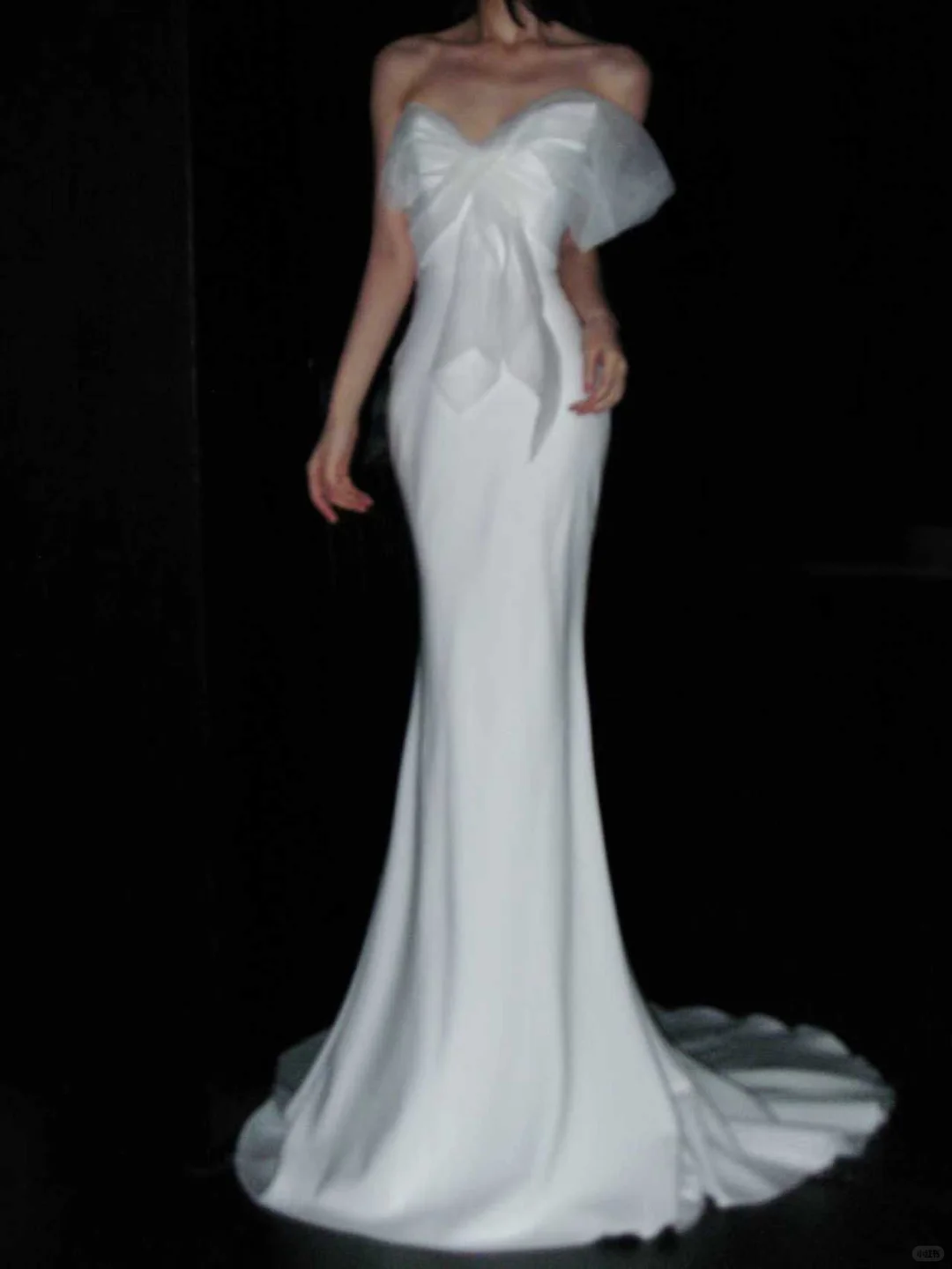 Simple Mermaid Bow White Tulle Satin Long Wedding Dress SH5231