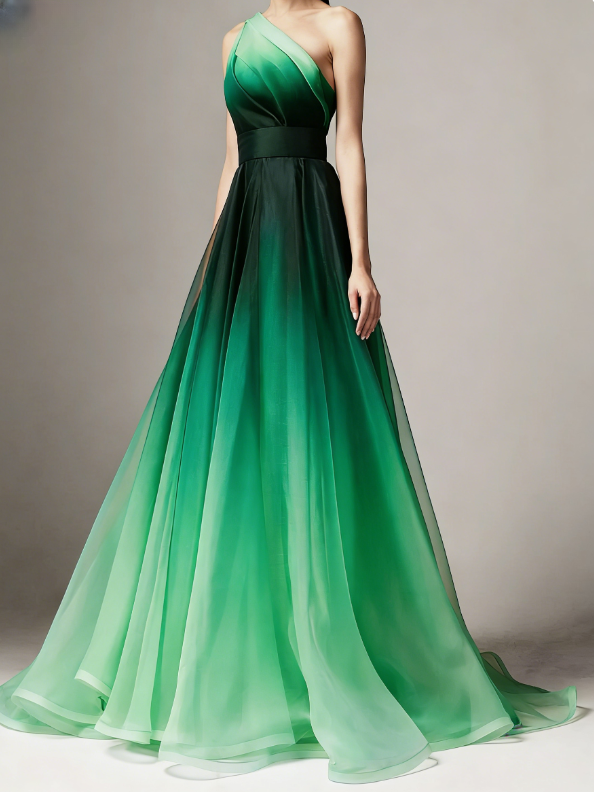 Blue Ombre One Shoulder Ruched Prom Dress K13 Blue Ombre One Shoulder Ruched Prom Dress K13