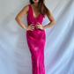 Pink Print Sheath V Neck Chiffon Long Prom Dress Evening Dress Outfits SH7251