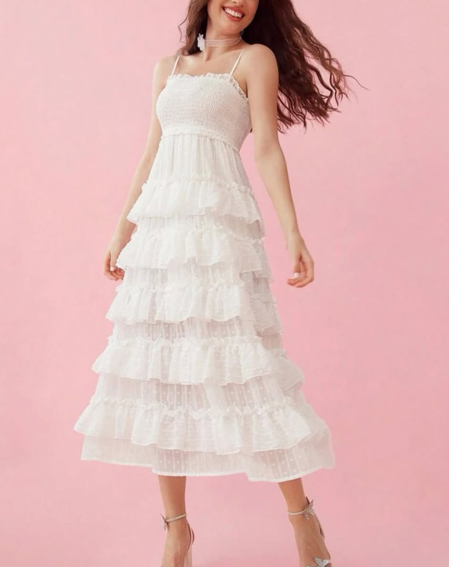 Elegant White Ruffle Long Prom Dress SH1058