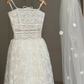 Cute Ball Gown Spaghetti Straps White Bow Lace Wedding Dress SH5077 (without Veil)