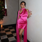 Stylish Hot Pink Sheath One Shoulder Satin Short Prom Dress Homecoming Dress SH9038