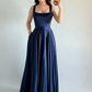 Simple Navy Blue A Line Spaghetti Straps Satin Prom Dress Date Dress SH5548
