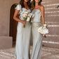 Simple A Line Sage Green Satin Evening Dress Bridesmaid Dress SH2702