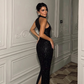 Sexy Black Sheath Halter Neck Shiny Sequin Long Prom Dress Evening Dress SH6057