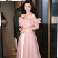 Elegant A Line Off the Shoulder Pink Tulle Long Party Dress Wedding Guest Dress SH2928
