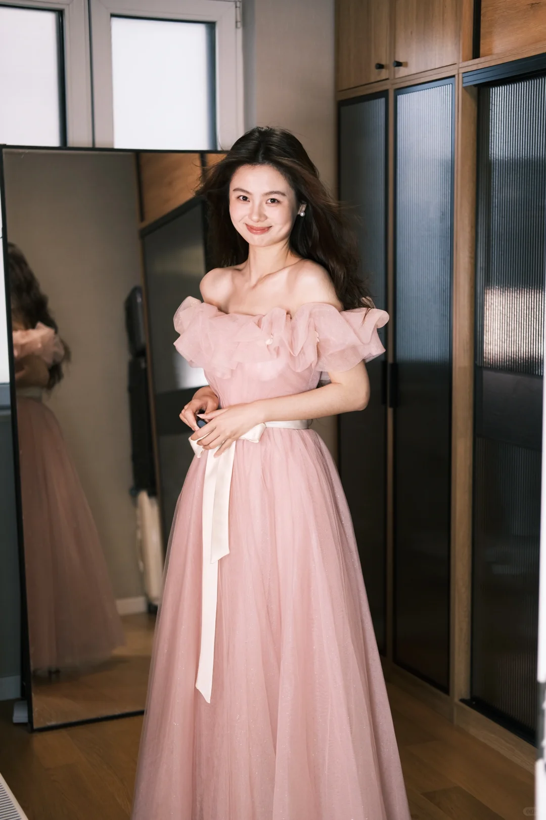 pink evening dress for wedding Blush Pink Formal Maxi Dresses Open Back Lace Sleeve Beach Wedding Guest Dresses APD3449