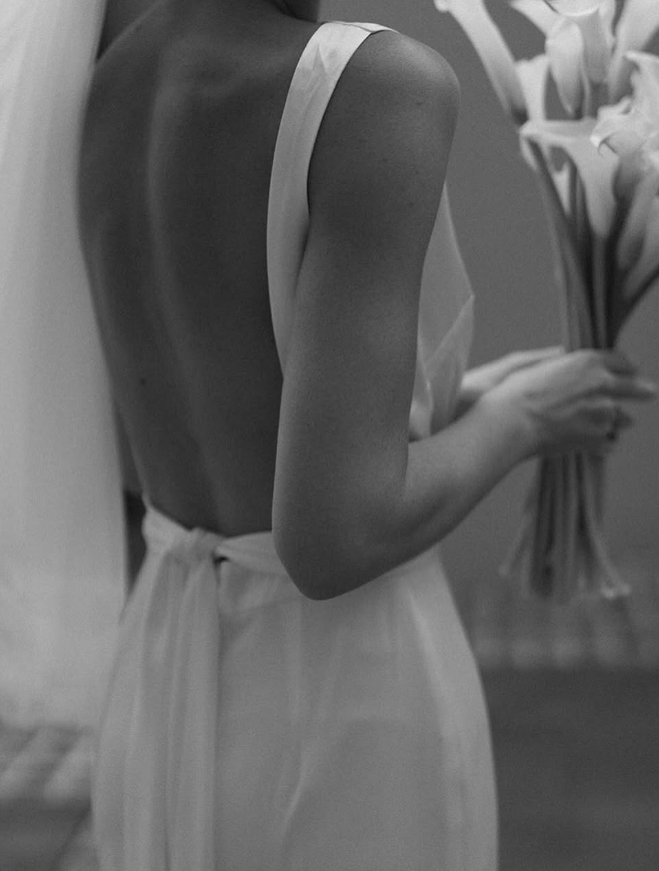 Backless Simple A Line White Satin Long Sweep Wedding Dress SH5216