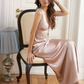 Elegant A Line V Neck Beaded Pink Satin Long Prom Dress Party Dress SH5069