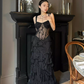 Sexy Black Sheath Straps Lace Chiffon Long Prom Dress Evening Dress SH4391