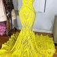 Yellow Sexy Halter V-Neck Mermaid Prom Dress SH629