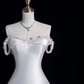 Elegant A Line Spaghetti Strap Beaded  White Satin Wedding Dress Prom Dress SH4112