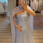 Ethereal A Line Strapless Beaded Chiffon Long Prom Dress Evening Dress SH7303