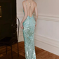 Shiny Blue Sequin One Shoulder Rhinestone Prom Dress Evening Dress Open Back SH4058