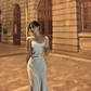 White Simple A Line Spaghetti Strap Satin Prom Dress Outfits with Slit SH4484