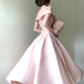 Princess Pink A Line Off the Shoulder Satin Long Party Dress Evening Dress SH3381