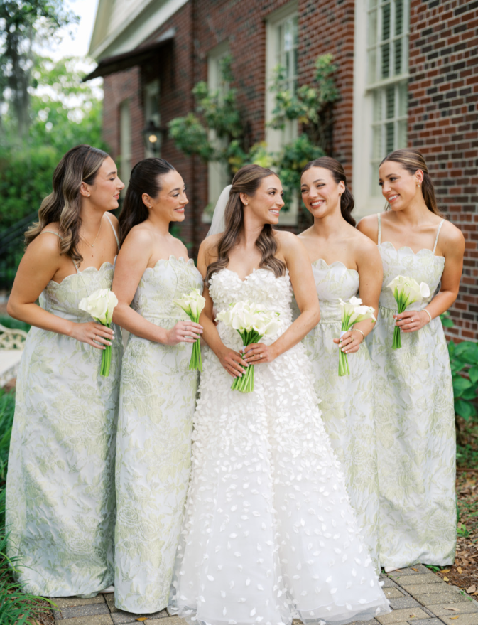 Light Green Print Floral Sheath Strapless Satin Long Bridesmaid Dress SH6309