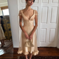 Vintage A Line V Neck Embroidered Tulle Satin Outfits Dress SH5269