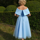 Charming Blue A Line Off the Shoulder Satin Homecoming Dress Party Birthday Dress SH3679