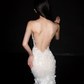 Glamorous Mermaid V Neck Floral Lace Tulle Long Wedding Dress SH5960