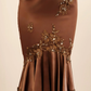 Sexy Brown Sheath V Neck Appliques Lace Beaded Satin Short Homecoming Dress Outfits SH5117