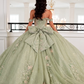 Sweety Green Ball Gown Applique Sequin Tulle Satin Long Prom Dress Quinceanera Dress SH5168