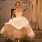 Simple Classic Ball Gown Strapless White Satin Tulle Long Wedding Dress  SH5099