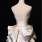 Bow Ivory A Line Sweetheart Neck Lace Satin Mini Homecoming Dress Cocktail Dress SH3314