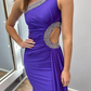 Sexy Purple Mermaid One Shoulder Beaded Satin Slit Long Prom Dress Evening Dress SH6779