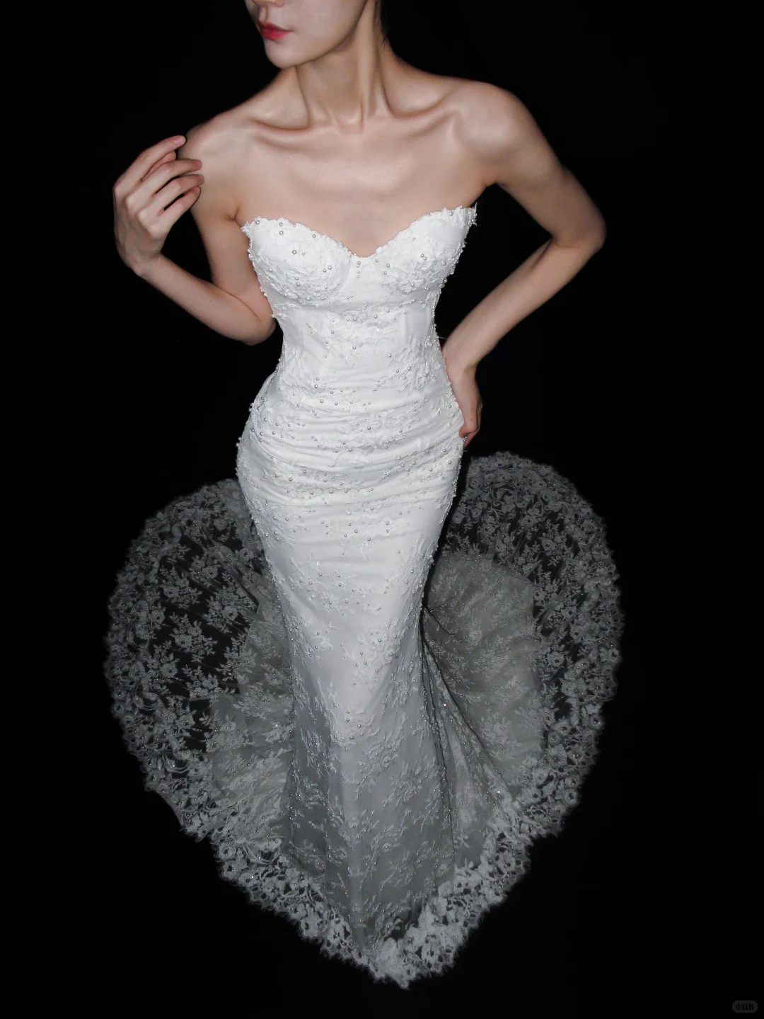 White Mermaid Sweetheart Neck Lace Long Sweep Wedding Dress SH5970