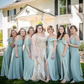 Gentle A Line Off the Shoulder Green Chiffon Bridesmaid Dress Evening Dress SH2795