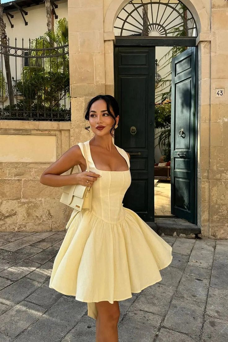 Cute Yellow A Line Straps Satin Open Back Short Homecoming Dress Outfits SH5544