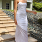 Elegant Sheath Spaghetti Strap White Chiffon Long Prom Dress Evening Dress SH2318