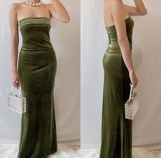 Elegant Mermaid Strapless Velvet Prom Dress Evening Gown SH1252