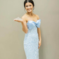 Blue Mermaid Strapless Lace Tulle Date Dress Prom Dress with Bow SH3884