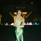 Charming Sheath Spaghetti Strap Green Satin Prom Dress Evening Dress SH2083