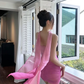 Pink Ombre Sheath Strapless Chiffon Short Prom Dress Homecoming Dress SH6008
