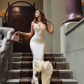 Beautiful Mermaid Spaghetti Strap Ivory Polka Dot Satin Prom Dress Evening Dress SH8516