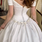 Retro Gentle A Line Off the Shoulder Bow Satin Long Wedding Dress SH6093