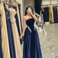 Pretty Black-white A Line Strapless Beaded Velvet Satin Long Prom Dress Wedding Guest Dress SH5405