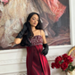 Burgundy Vintage A Line Exquisite Beaded Satin Long Prom Dress Wedding Guest Dress SH5386