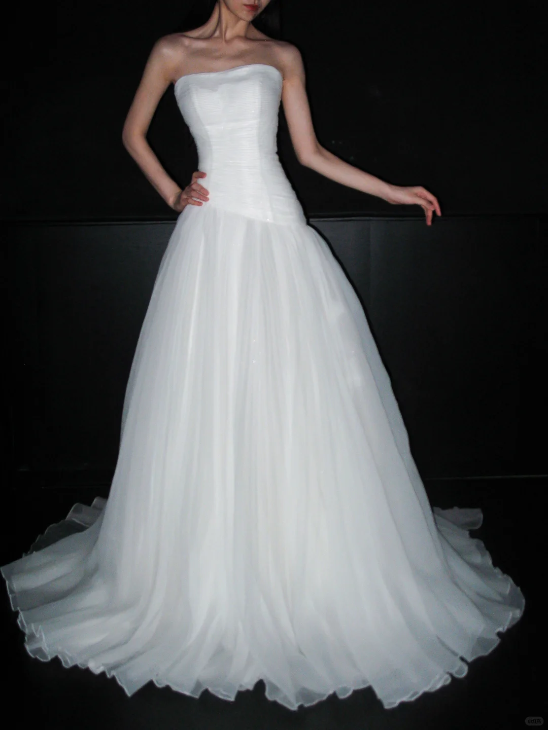 Classic A Line Strapless White Tulle Long Wedding Dress SH5958