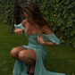 Mermaid Straps Two Piece Green Satin Chiffon Prom Dress Evening Dress SH2046