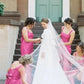 Sheath Square Neck Fuchsia Satin Bridesmaid Dresses with Bow SH6290