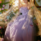 Purple Pretty Ball Gown Strapless Floral Tulle Prom Dress 16th Birthday Dress SH4087