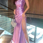 Elegant A Line Spaghetti Straps Satin Long Formal Prom Dress with Slit SH1739